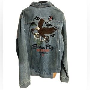 Born Fly Eagle Jackey Tint Wash Embroidered Denim Trucker Gadwall 2X Eagle new